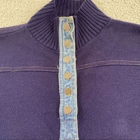 Vintage Monrose Knitwear Sweater Men 42 Navy 1/4 Button Denim Accent Pullover - Picture 3 of 11